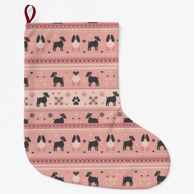 Minimal Scandinavian Pink Dog Christmas Stocking (Front)
