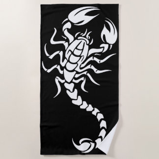 Minimal Scorpion Tribal Tattoo Style Illustration Beach Towel