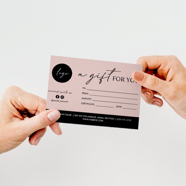 MINIMAL SCRIPT A GIFT FOR YOU LOGO SOCIAL ACCOUNT (BLUSH PINK ELEGANT MINIMAL GIFT VOUCHER WITH SPACE FOR YOUR LOGO AND SOCIAL ICONS. )