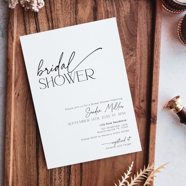 Minimal Script Black and White Bridal Shower Invitation (Creator Uploaded)