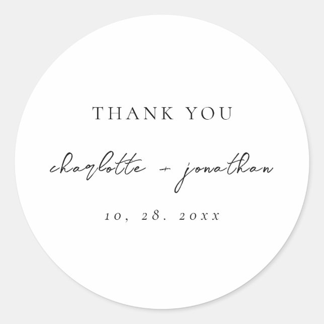 Minimal Script Black and White Classic Round Sticker (Front)
