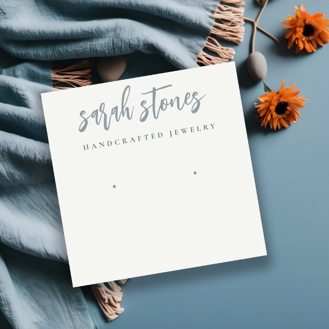 Minimal Script Black Grey White Earring Display Square Business Card (Creator Uploaded)