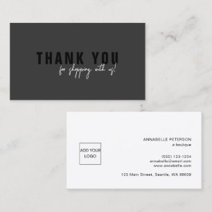 Minimal Script Black Thank You Logo Business Card