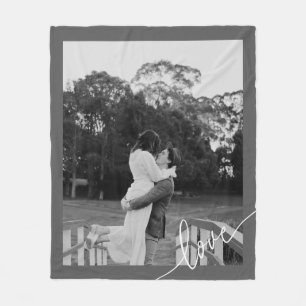 Minimal Script Black & White Couple Photo Fleece Blanket