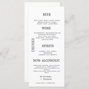 Minimal Script Bold Wedding Drinks Bar Custom  Menu