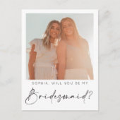 Minimal Script Bridesmaid Proposal Card with Photo (Front)