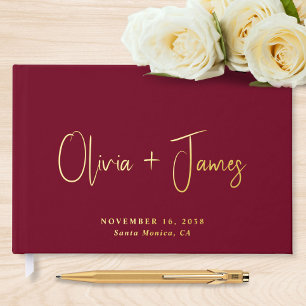 Minimal Script Burgundy Wedding Guest Book