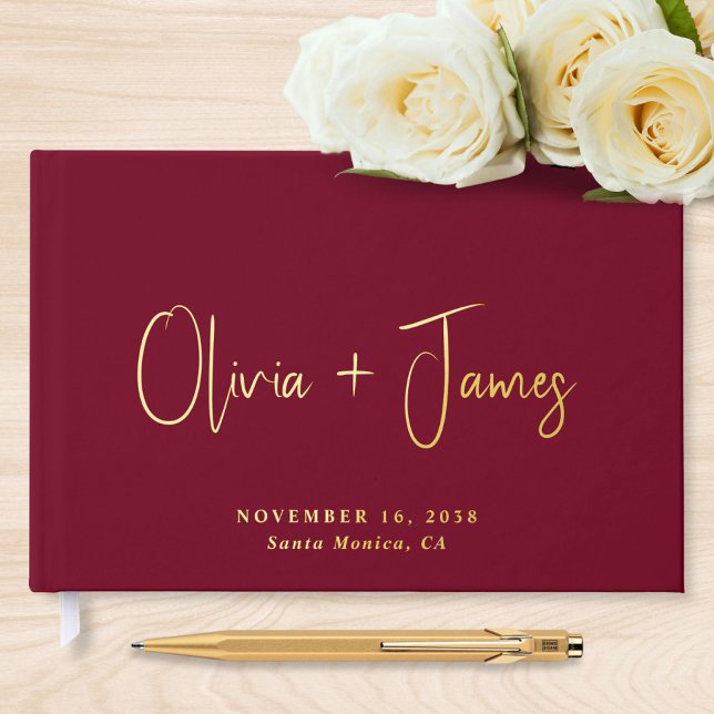 Minimal Script Burgundy Wedding Guest Book (Creator Uploaded)