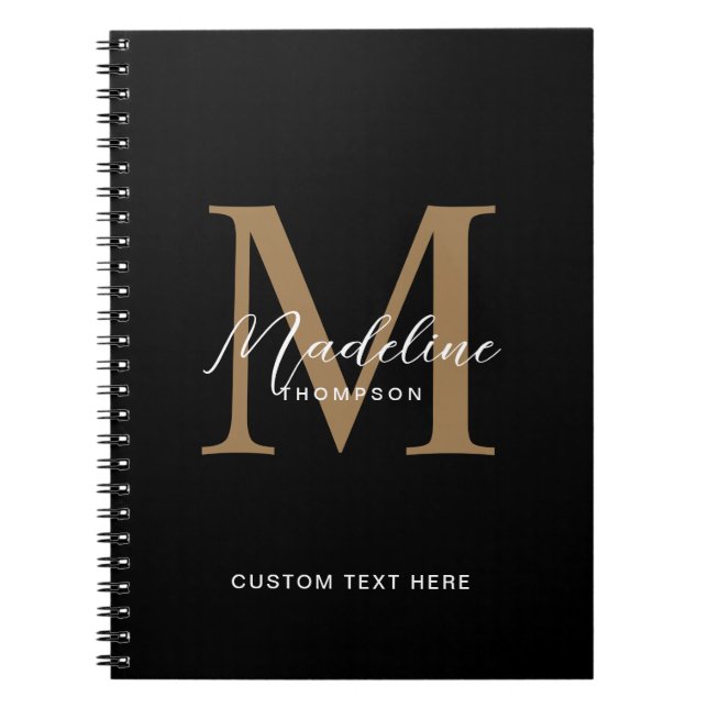 Minimal Script Calligraphy Black Gold Monogram Notebook (Front)