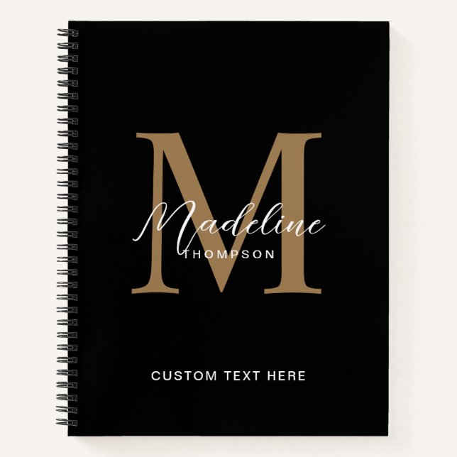 Minimal Script Calligraphy Black Gold Monogram Notebook (Front)