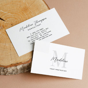 Minimal Script Calligraphy Black White Monogram Business Card