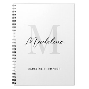 Minimal Script Calligraphy Black White Monogram Notebook