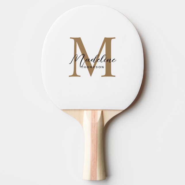 Minimal Script Calligraphy Gold Monogram Ping Pong Paddle (Front)