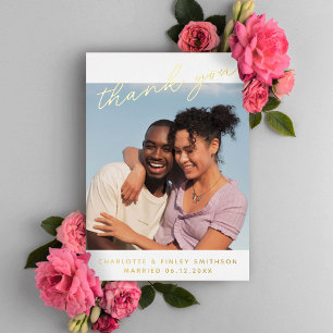 Minimal Script Chic Personalised Wedding Thank You Foil Holiday Card