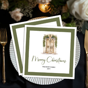 Minimal Script Christmas Door Family Name Napkins