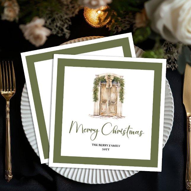 Minimal Script Christmas Door Family Name Napkins (Minimal Script Christmas Door Family Name Napkins)