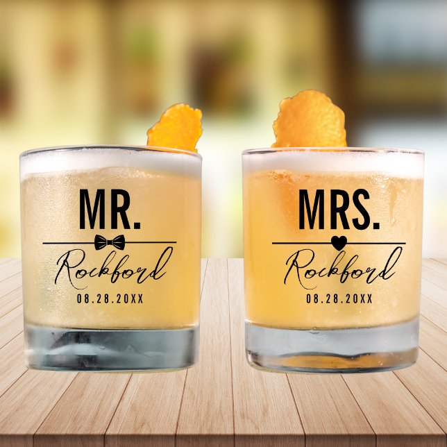 Minimal Script Custom Wedding Set of 2 Whiskey Glass (Creator Uploaded)
