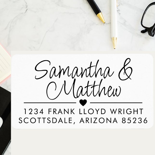 Minimal Script Cute Heart Wedding Return Address Label (Creator Uploaded)