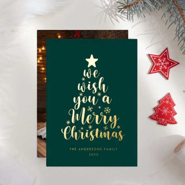 Minimal Script Deep Green Merry Christmas  Foil Holiday Card (Creator Uploaded)