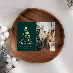 Minimal Script Deep Green Merry Christmas  Foil Holiday Card