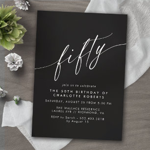 Minimal Script Elegant Modern Black 50th Birthday Invitation
