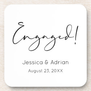 Minimal Script Engaged Engagement Party Coaster
