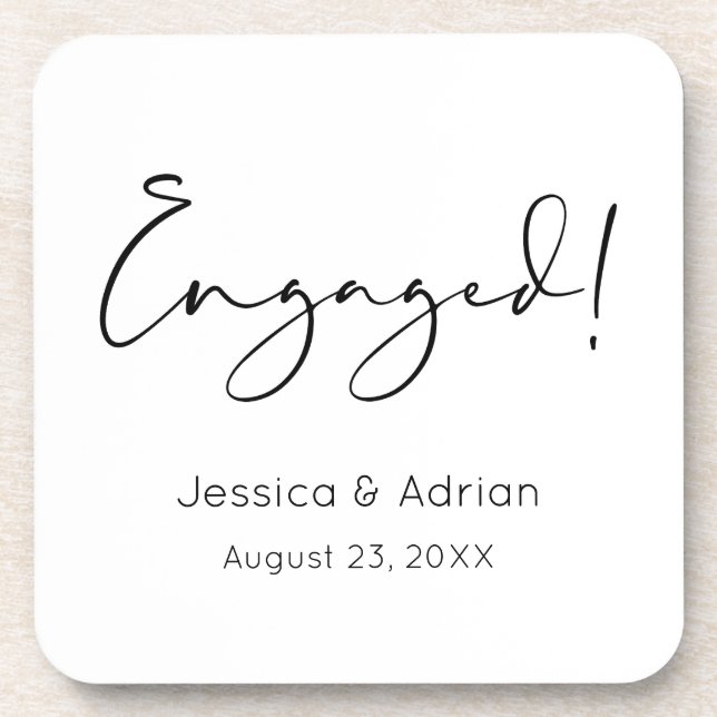 Minimal Script Engaged Engagement Party Coaster (Front)