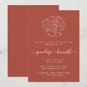 Minimal Script Floral Art Wedding   Terracotta  Invitation