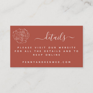 Minimal Script Floral Wedding Terracotta Website Enclosure Card