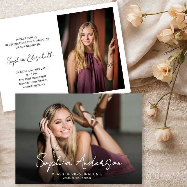 Minimal Script Grad Name Graduation Party Invitation (Creator Uploaded)