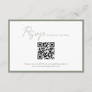 Minimal Script Green Border QR Code Wedding Rsvp Enclosure Card