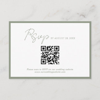 Minimal Script Green Border QR Code Wedding Rsvp Enclosure Card