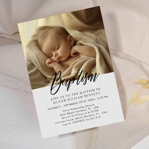 Minimal Script Grey Gender Neutral Baptism Photo Invitation