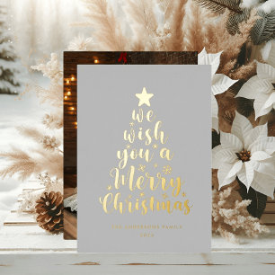 Minimal Script Grey Real Foil Merry Christmas Foil Holiday Card