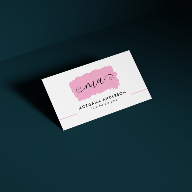 Minimal Script Initials Pink Brushstroke  Business Card (Minimal Script Initials Pink Brushstroke Business Card)