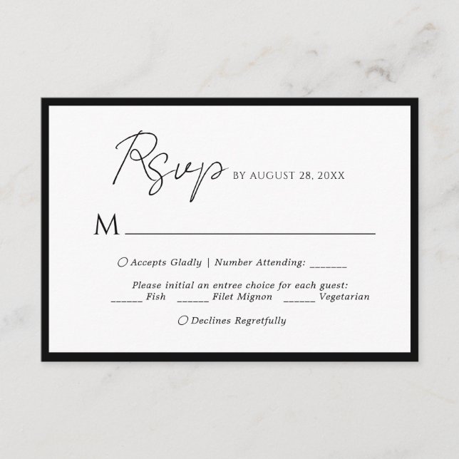 Minimal Script Menu Choice Black Wedding Rsvp (Front)