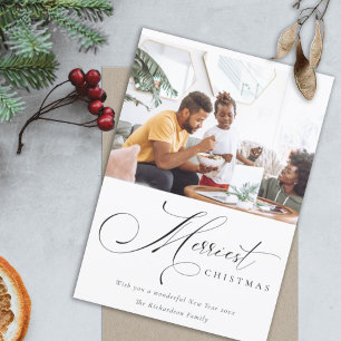 Minimal Script Merriest Christmas Greeting Photo Holiday Card