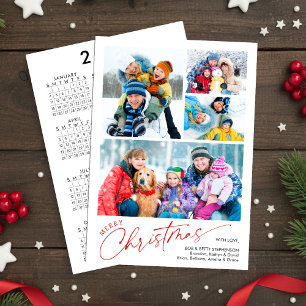 Minimal Script Merry Christmas 4 Photos Calendar Holiday Card