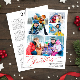 Minimal Script Merry Christmas 4 Photos Calendar Holiday Card