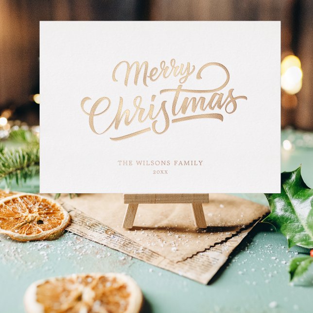 Minimal Script Merry Christmas Gold Foil Foil Holiday Card (Creator Uploaded)