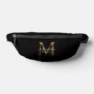 Minimal Script Metallic Black Gold Monogram Bum Bags