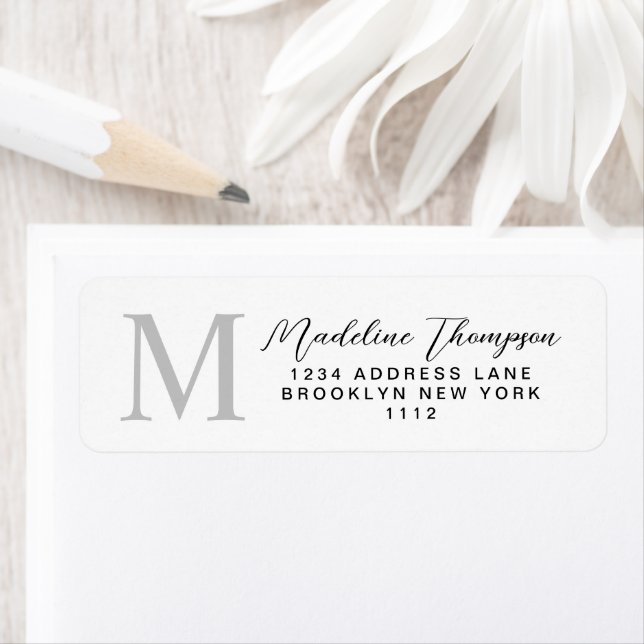 Minimal Script Modern Black White Monogram Address (Insitu)