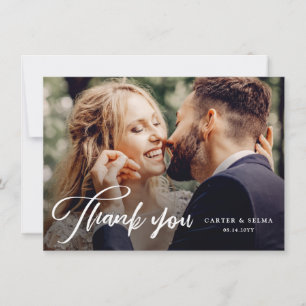 Minimal Script Modern Photo Wedding Thank You Card