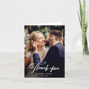 Minimal Script Modern Photo Wedding Thank You Card
