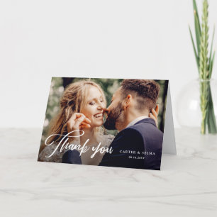 Minimal Script Modern Photo Wedding Thank You Card