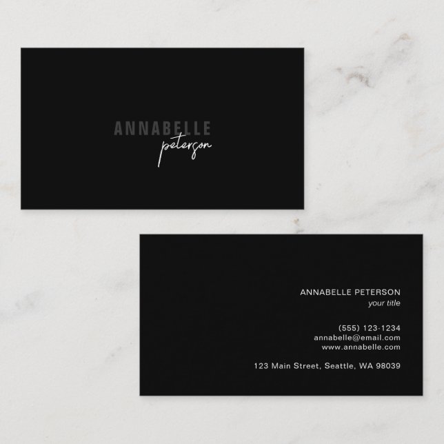 Minimal Script Modern Professional Chic Black  Business Card (Front/Back)