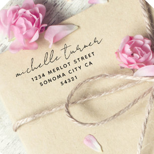 Minimal Script Modern Return Address  Rubber Stamp