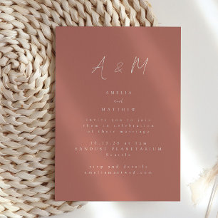 Minimal Script Monogram Boho Desert Clay Wedding Invitation