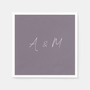 Minimal Script Monogram Boho Dusty Purple Wedding Napkin