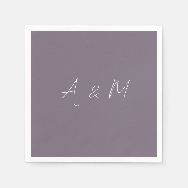 Minimal Script Monogram Boho Dusty Purple Wedding Napkin (Front)